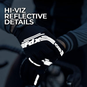 Fdx Black Full Finger Unisex Gloves Windproof Mountain Bike Mitts Hi Viz Reflectors Breathable Smart Phone Touch Screen Gel Padded Winter Cycling Gear UK