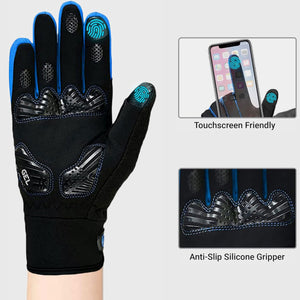 FDX Men’s & Women's Blue & Black Full Finger Winter Cycling Gloves - windproof warm padded MTB mitts touch screen compatible thermal anti-slip women waterproof racing 