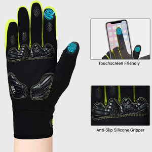 FDX Men’s & Women's Green & Black Full Finger Winter Cycling Gloves - windproof warm padded MTB mitts touch screen compatible thermal anti-slip women waterproof racing 