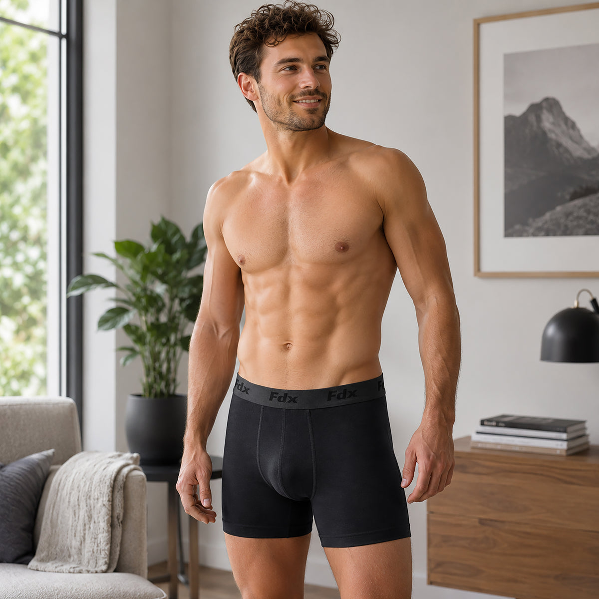 Men's Bamboo Boxer Shorts Pack of 6 Black/Navy