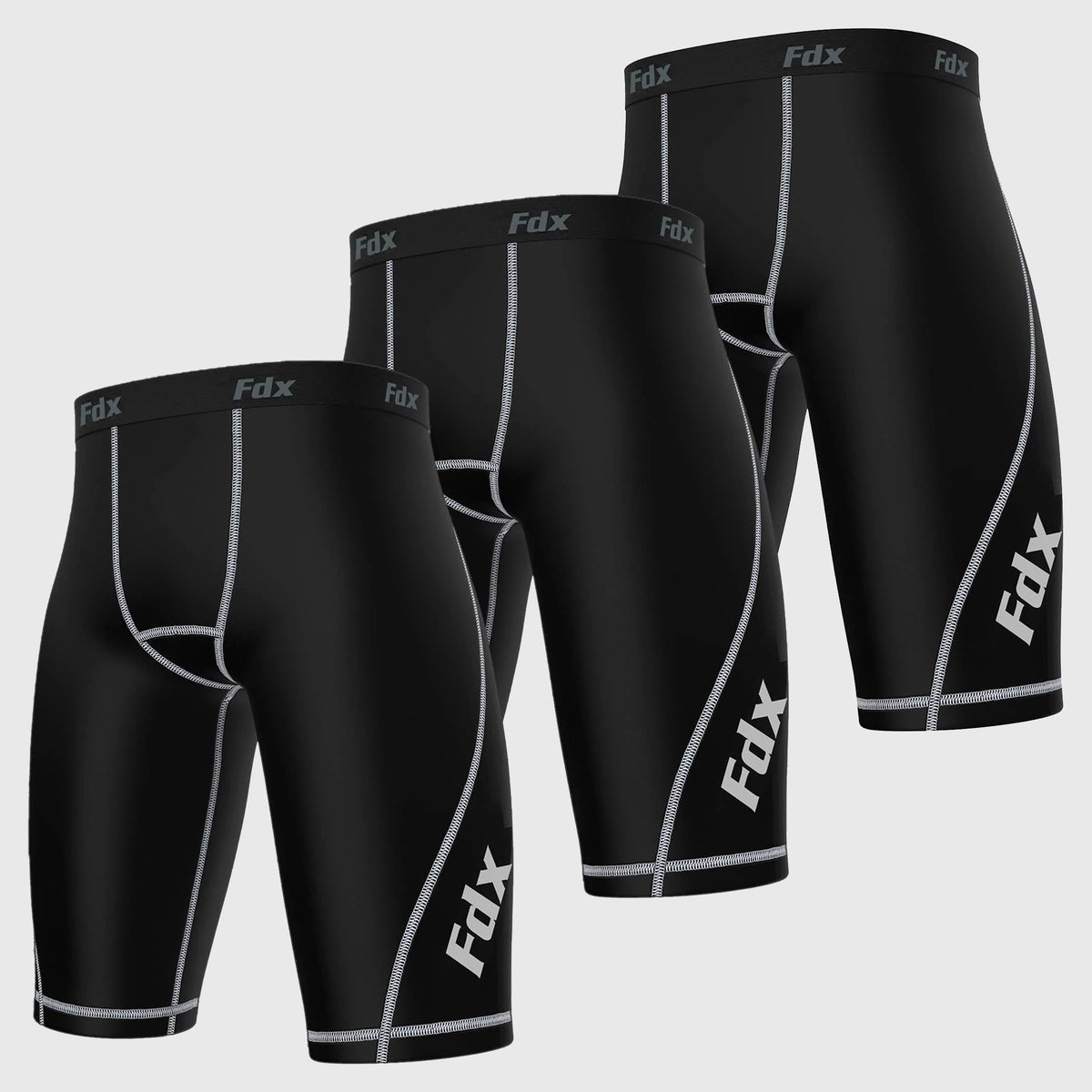 Fdx Men's & Boy's Black Compression Shorts Skin Tight Gym Pants Pack Of 3