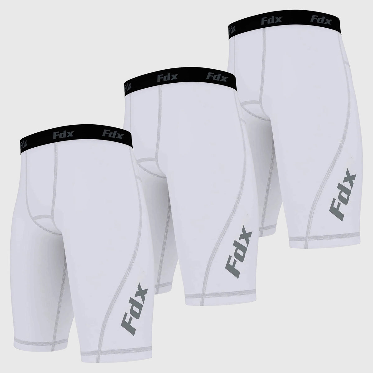 Fdx Men's & Boy's White Compression Shorts Skin Tight Gym Pants Pack Of 3