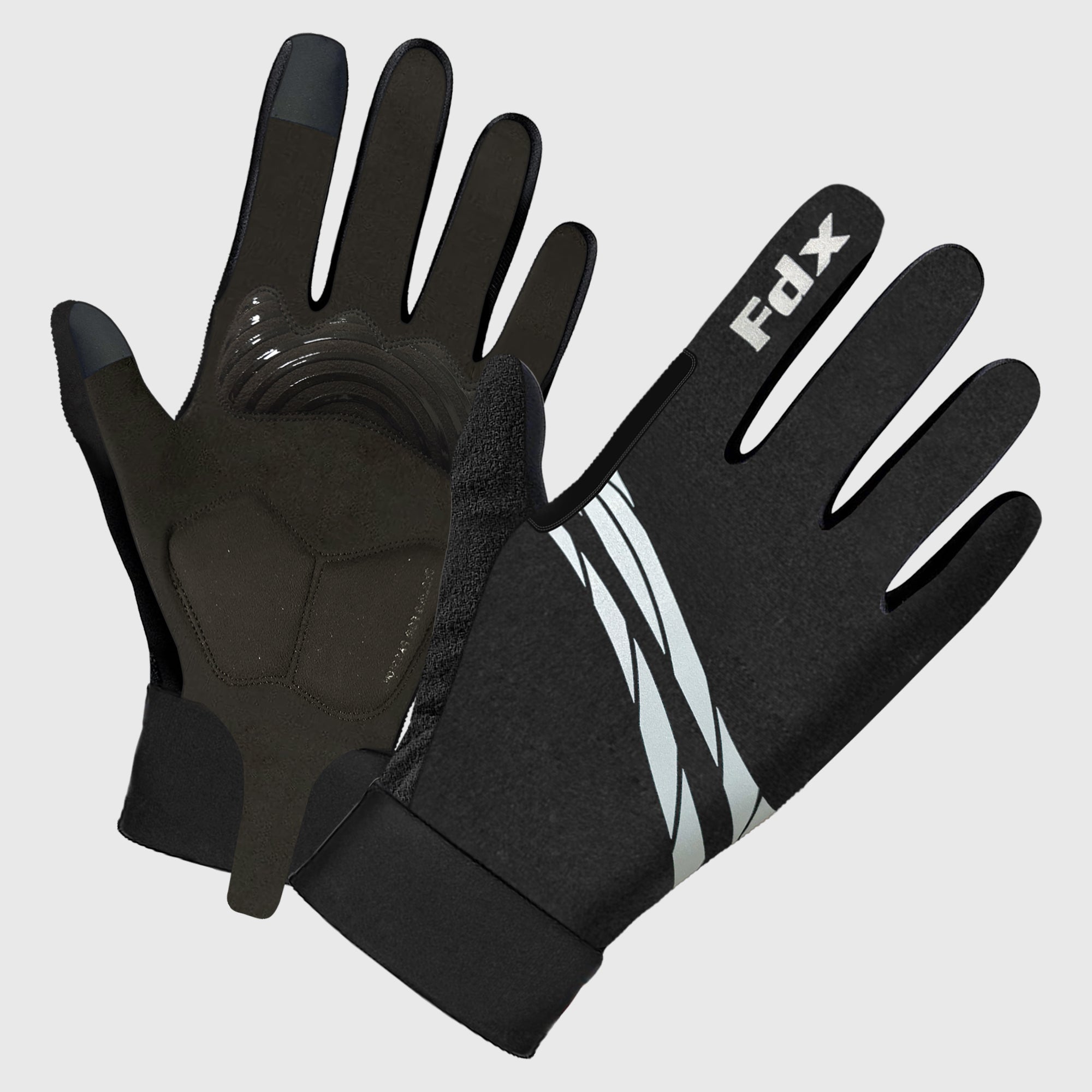FDX Full Finger Cyclone Winter Cycling Gloves Silicon Gripper Gel padded Long Cuffs Anti Slip Reflective Details UK