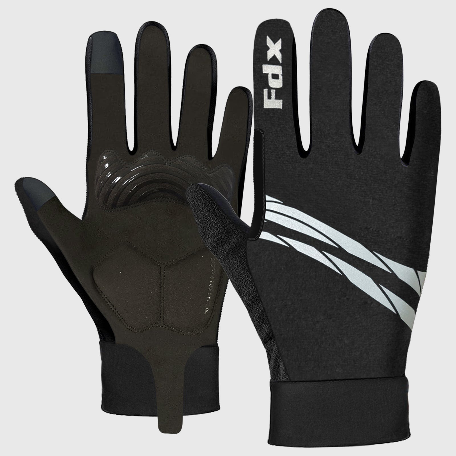 FDX Full Finger Cyclone Winter Cycling Gloves Silicon Gripper Gel padded Long Cuffs Anti Slip Reflective Details UK