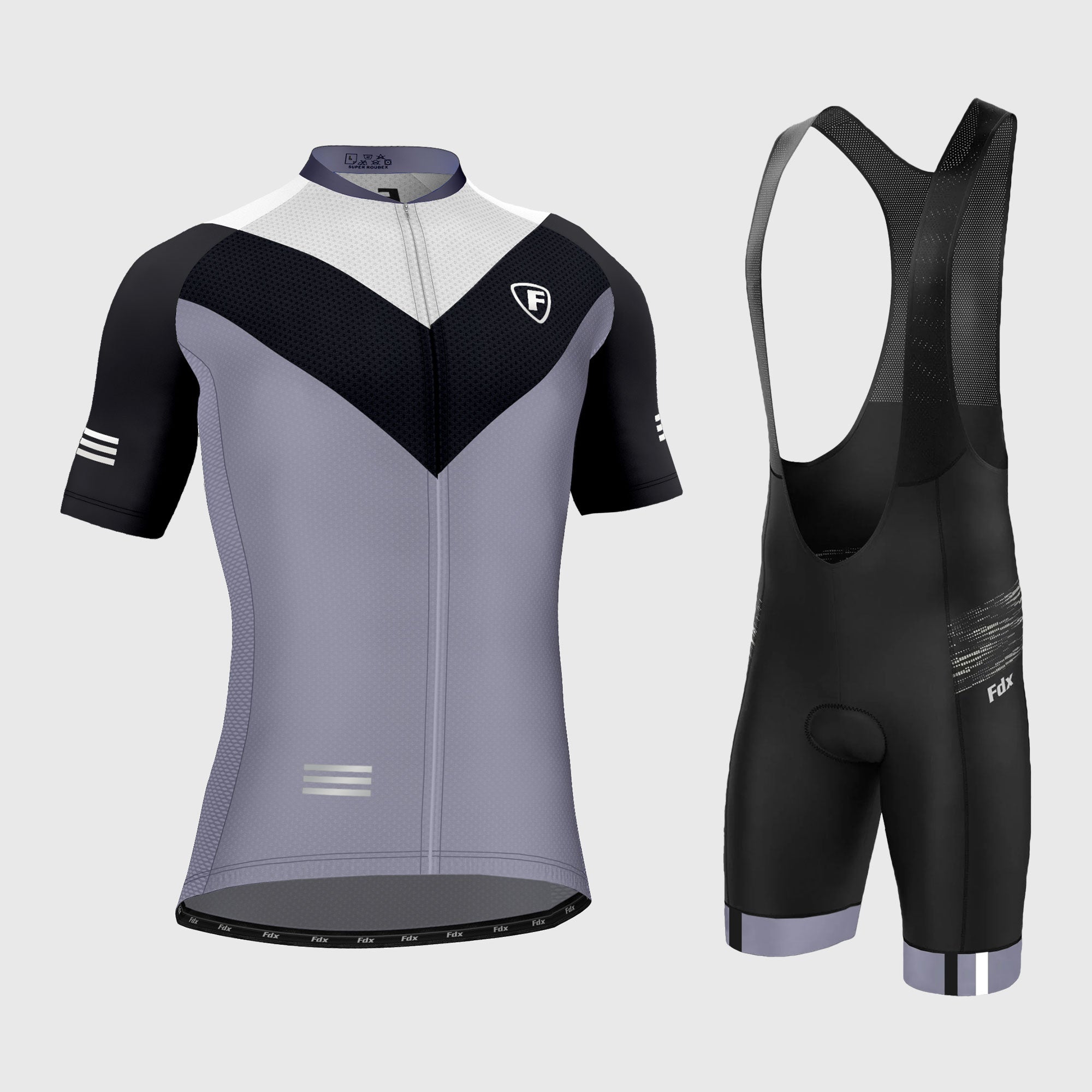 Fdx Men's & Boy's Set Velos Grey Short Sleeve Summer Cycling Jersey & Cargo Bib Shorts