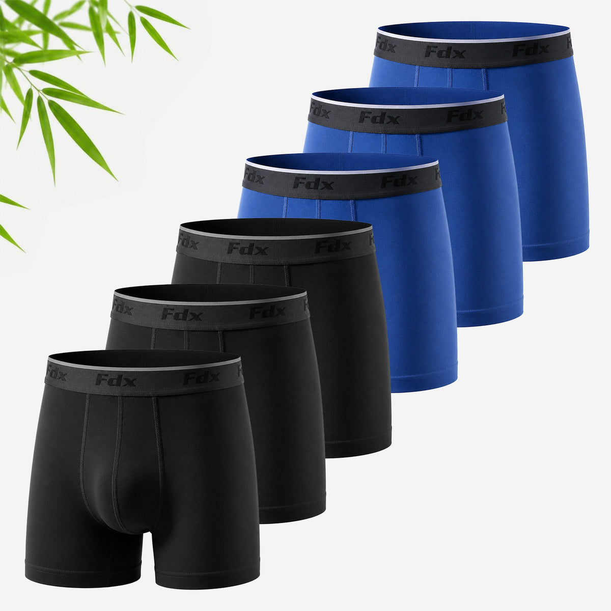 Men's Bamboo Boxer Shorts Pack of 6 Black/Navy