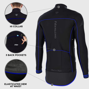 Fdx Mens Thermal Cycling Jacket Black & Blue Mens for Winter Casual Softshell Clothing Lightweight, Windproof, Waterproof & Pockets - Apollux