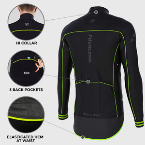 Fdx Men's Pockets Cycling Jacket Black & Green for Winter Thermal Casual Softshell Clothing Lightweight, Windproof, Waterproof & Pockets - Apollux