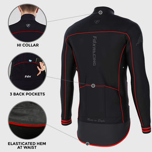 Fdx Mens Thermal Cycling Jacket Black & Red Mens for Winter Casual Softshell Clothing Lightweight, Windproof, Waterproof & Pockets - Apollux