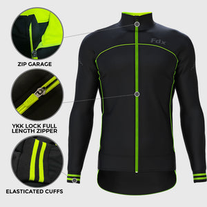 Fdx Elasticated Arm Sleeve Cuff Cycling Jacket for Men's Black & 	Green Winter Thermal Casual Softshell Clothing Lightweight, Windproof, Waterproof & Pockets - Apollux
