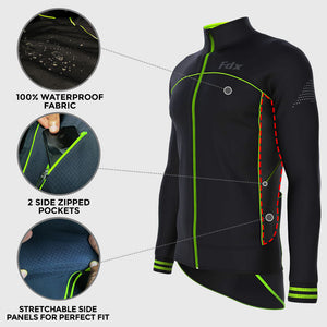 Fdx Mens Thermal Cycling Jacket Black & Green Mens for Winter Casual Softshell Clothing Lightweight, Windproof, Waterproof & Pockets - Apollux
