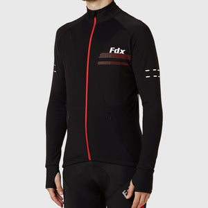 Fdx Mens Red Long Sleeve Cycling Jersey for Winter Roubaix Thermal Fleece Road Bike Wear Top Full Zipper, Pockets & Hi-viz Reflectors - Arch