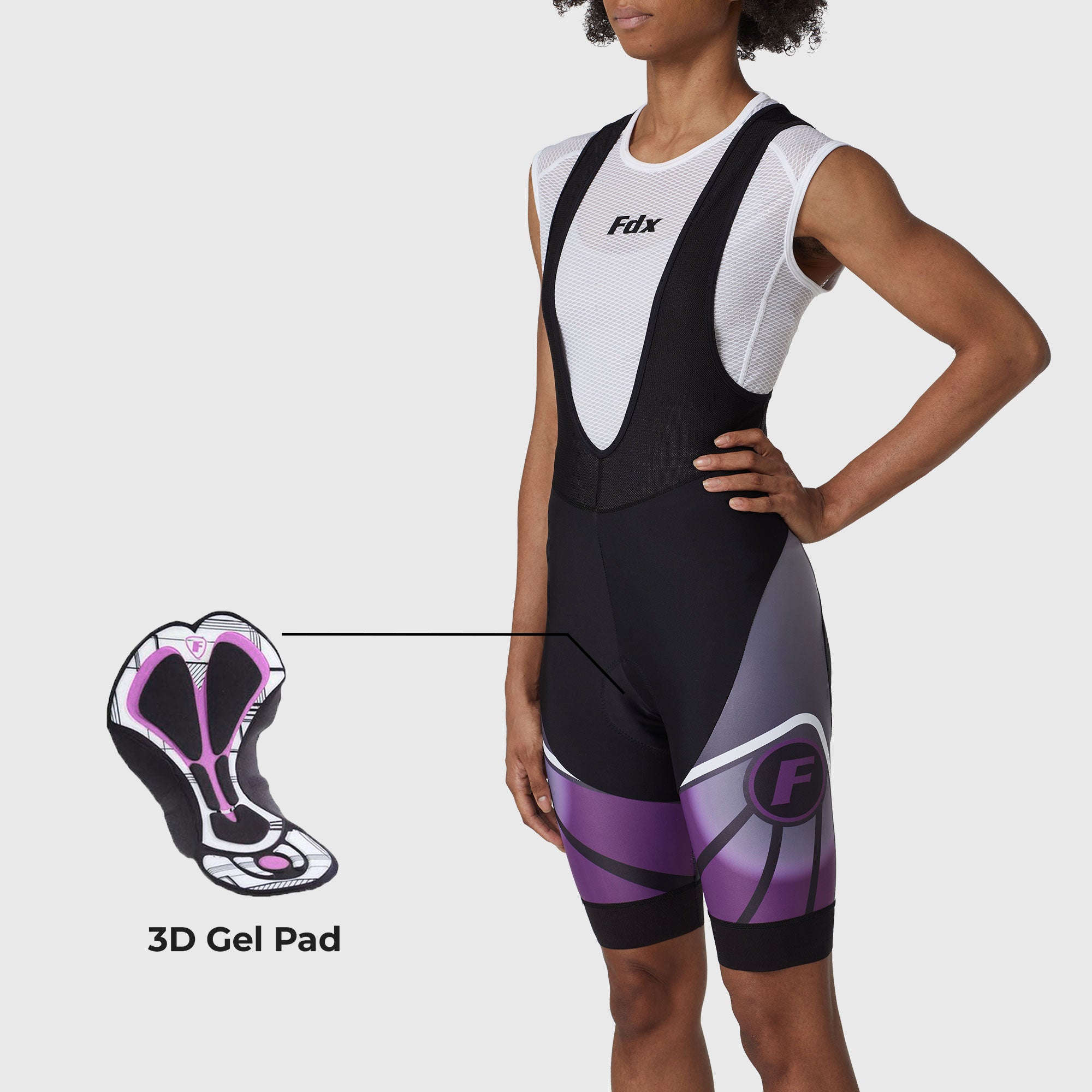 Fdx Womens Black & Purple Gel Padded Cycling Bib Shorts For Summer Best Breathable Outdoor Road Bike Short Length Bib - Signature