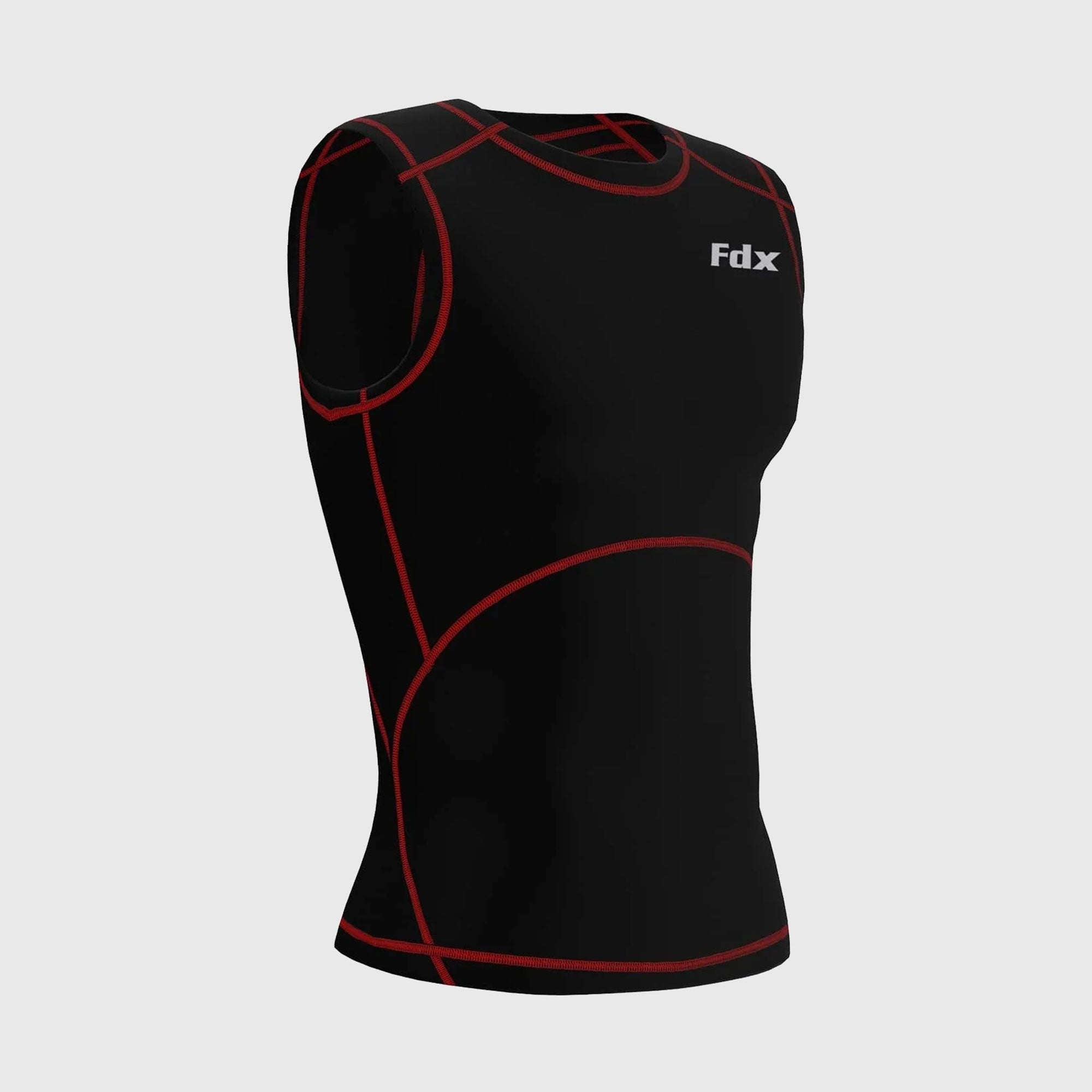 Fdx Men's Red Sleeveless Compression Top Running Gym Workout Wear Rash Guard Stretchable Breathable Base layer Shirt - Aeroform