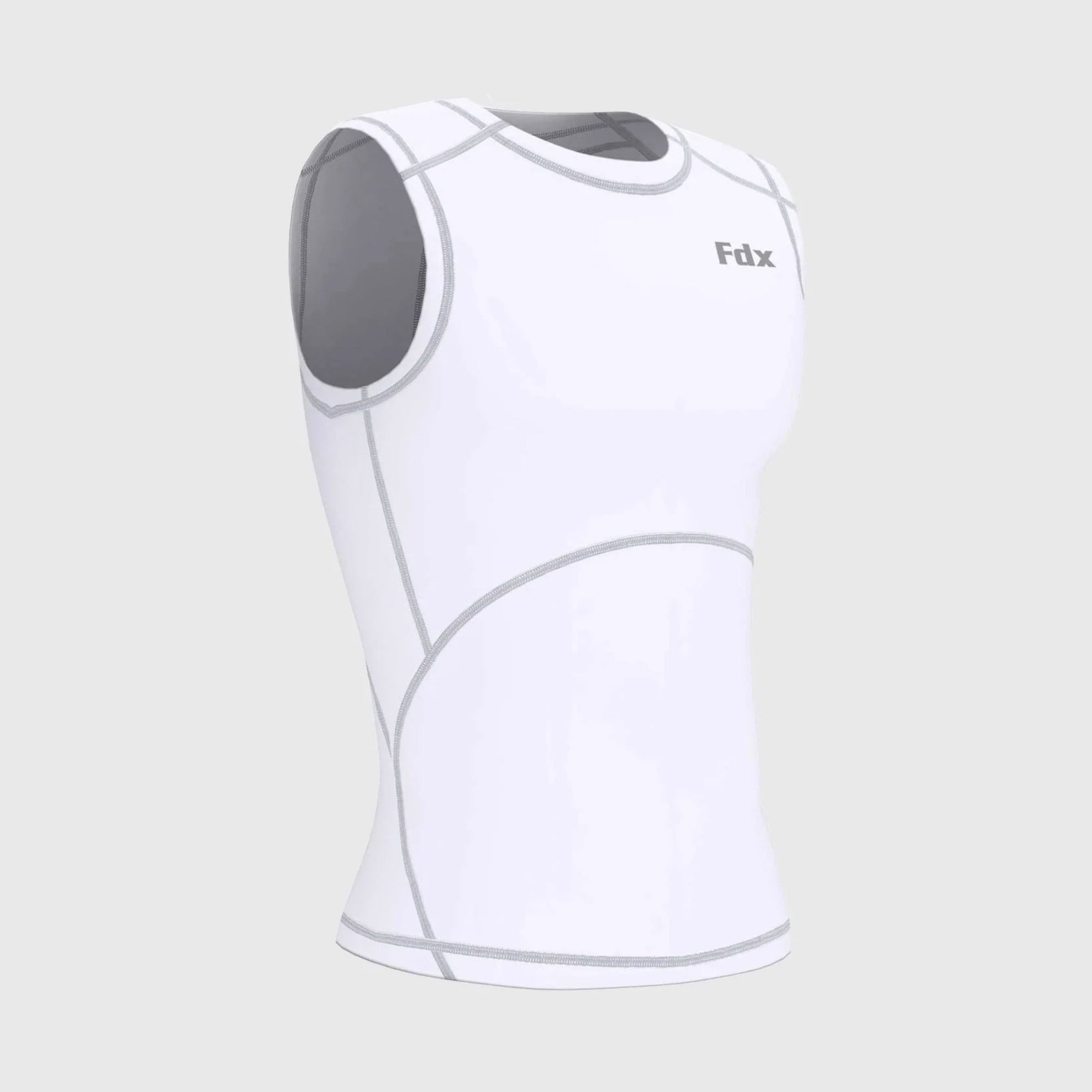 Fdx Mens White Sleeveless Compression Top Running Gym Workout Wear Rash Guard Stretchable Breathable Baselayer Shirt  - Aeroform