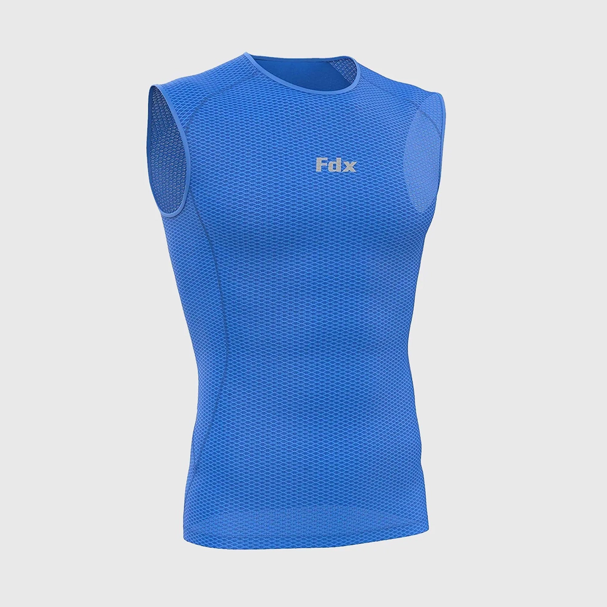 Fdx Mens Blue Sleeveless Mesh Compression Top Running Gym Workout Wear Rash Guard Stretchable Breathable - Aeroform