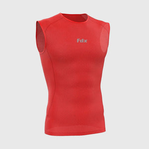 Fdx Mens Red Sleeveless Mesh Compression Top Running Gym Workout Wear Rash Guard Stretchable Breathable - Aeroform