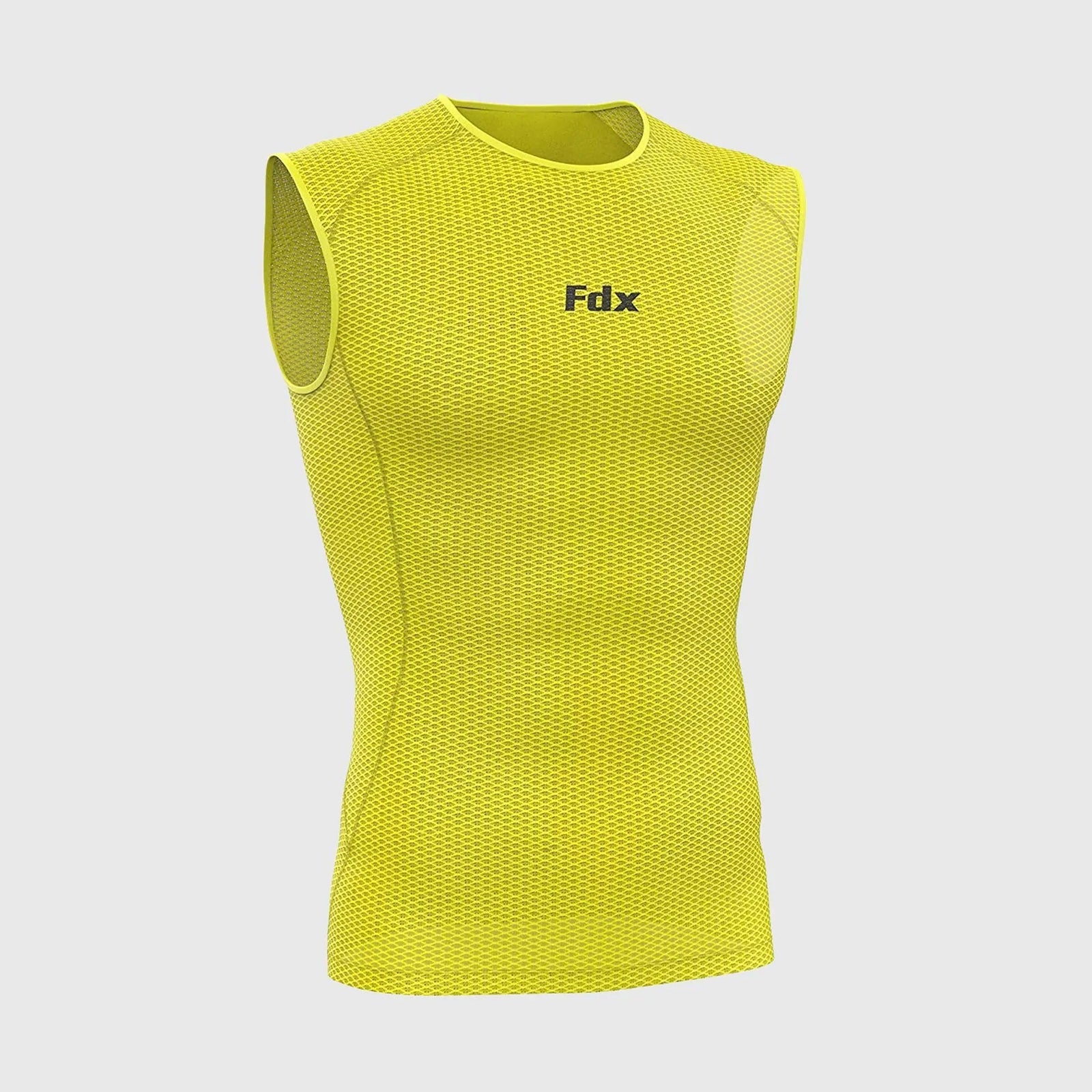 Fdx Mens Yellow Sleeveless Mesh Compression Top Running Gym Workout Wear Rash Guard Stretchable Breathable - Aeroform