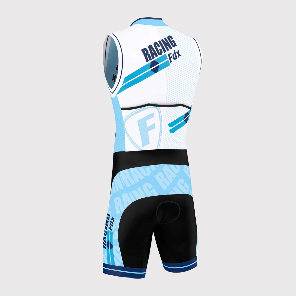 Fdx Mens Black & Blue Sleeveless Gel Padded Triathlon / Skin Suit for Summer Cycling Wear, Runnung & Swimming Half Zip - Core