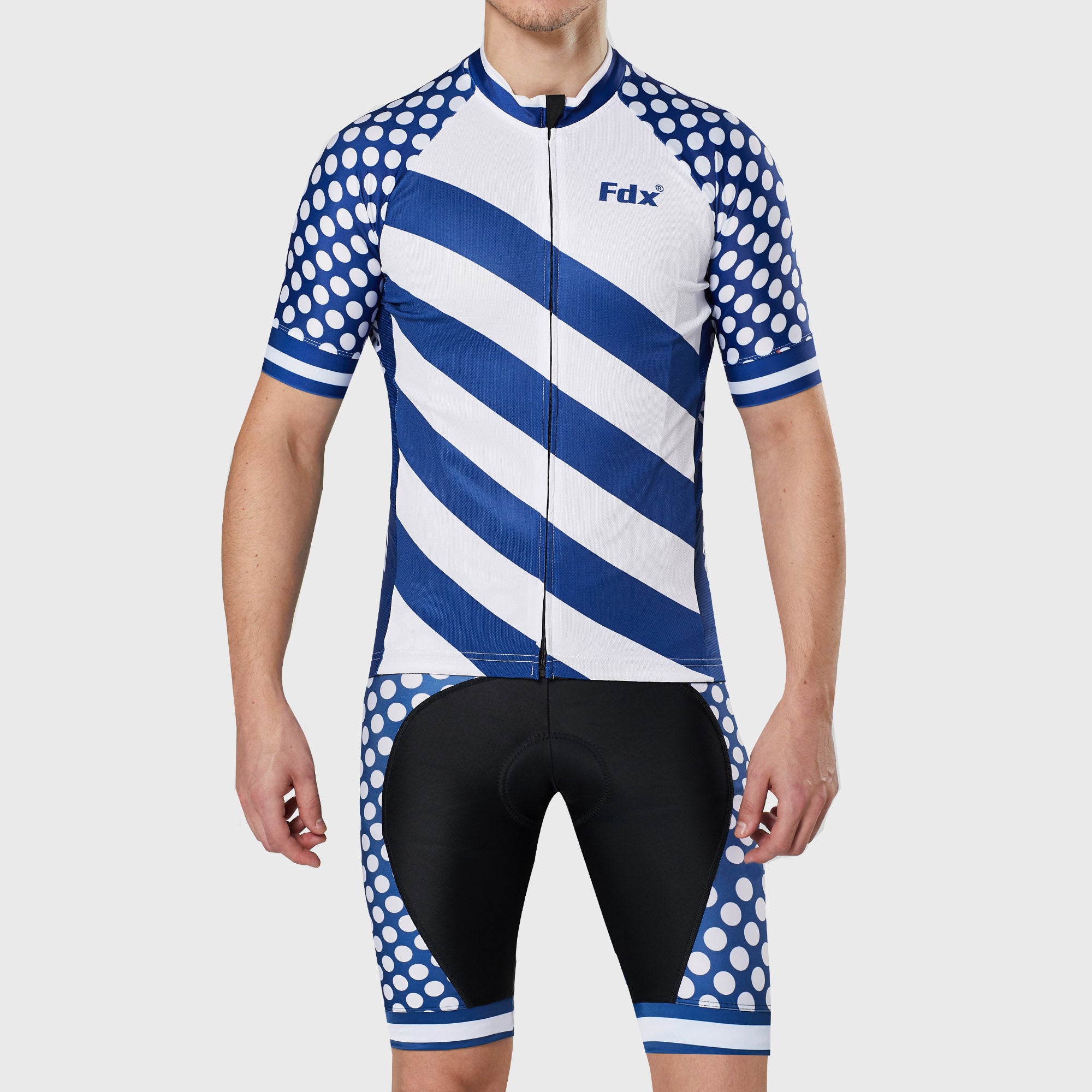 Fdx Mens White Short Sleeve Cycling Jersey & Gel Padded Bib Shorts Best Summer Road Bike Wear Light Weight, Hi-viz Reflectors & Pockets - Equin