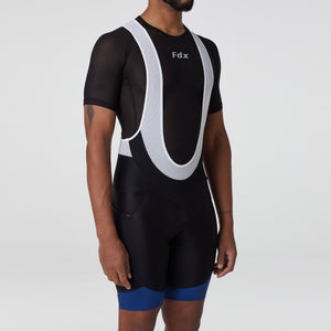 Fdx Mens Blue Short Sleeve Cycling Jersey & Gel Padded Bib Shorts Best Summer Road Bike Wear Light Weight, Hi-viz Reflectors & Pockets - Essential