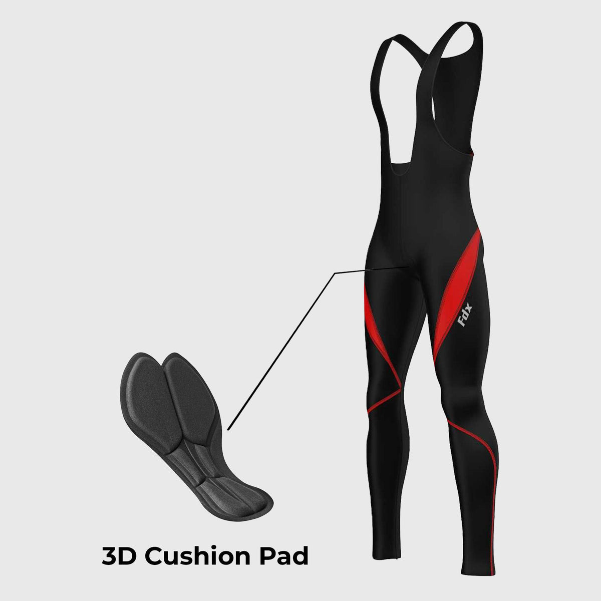 Fdx Viper Men s Gel Padded Cycling Winter Bib Tights White Red Grey FDX Sports