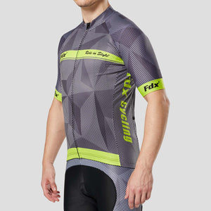 Fdx Short Sleeve Cycling Jersey for Mens Yellow & Grey Summer Best Road Bike Wear Top Light Weight, Full Zipper, Pockets & Hi-viz Reflectors - Splinter