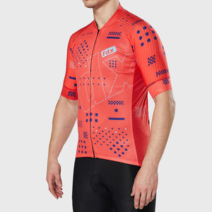 Fdx Summer Cycling Jerseys for Mens Red Short Sleeve Best Road Bike Wear Top Light Weight, Full Zipper, Pockets & Hi-viz Reflectors - All Day