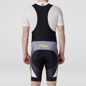 Fdx Mens Black & Yellow Short Sleeve Cycling Jersey & Gel Padded Bib Shorts Best Summer Road Bike Wear Light Weight, Hi-viz Reflectors & Pockets - Signature