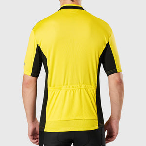Fdx Mens Storage Pockets Yellow & Black Short Sleeve Cycling Jersey for Summer Best Road Bike Wear Top Light Weight, Full Zipper, Pockets & Hi-viz Reflectors - Vertex