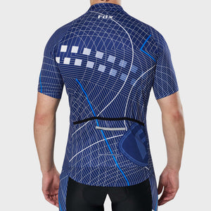 Fdx Mens Stoarage Pockets Blue Short Sleeve Cycling Jersey for Summer Best Road Bike Wear Top Light Weight, Full Zipper, Pockets & Hi-viz Reflectors - Classic II
