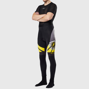 Fdx Men's Black & Yellow Long Sleeve Cycling Jersey & Gel Padded Bib Tights Pants for Winter Roubaix Thermal Fleece Road Bike Wear Windproof, Hi-viz Reflectors & Pockets - Signature