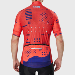 Fdx Mens Red Reflective Short Sleeve Cycling Jersey for Summer Best Road Bike Wear Top Light Weight, Full Zipper, Pockets & Hi-viz Reflectors - All Day