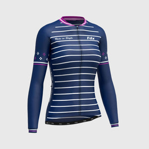Women's Navy Blue Winter Cycling Suit, Windproof warm Roubaix fleece Clothing, Lightweight bike Set, Long Sleeve Jersey with 3D Padded Bib Tights