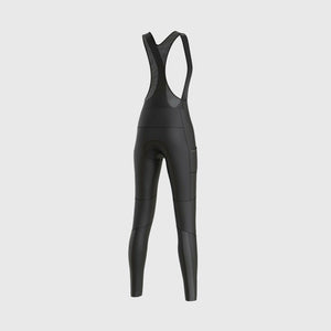 Fdx Women's Black Gel Padded Breathable Mesh Bib Tights Pants for Winter Roubaix Thermal Fleece Road Bike Wear Windproof, Hi viz Reflectors & Pockets - All Day