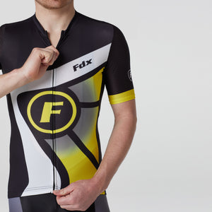 Fdx Mens Yellow & Black Half Sleeve Cycling Jersey for Summer Best Road Bike Wear Top Light Weight, Full Zipper, Pockets & Hi-viz Reflectors - Signature