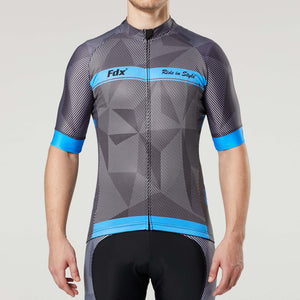 Fdx Mens Blue Half Sleeve Cycling Jersey for Summer Best Road Bike Wear Top Light Weight, Full Zipper, Pockets & Hi-viz Reflectors - Splinter