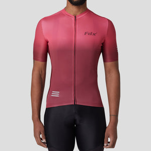 Fdx Mens Pink & Maroon Half Sleeve Cycling Jersey for Summer Best Road Bike Wear Top Light Weight, Full Zipper, Pockets & Hi-viz Reflectors - Duo