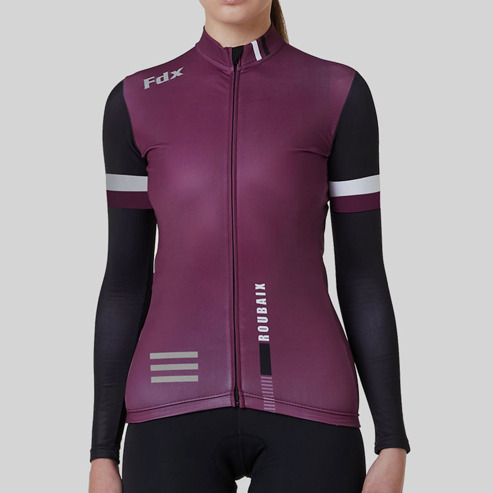 Fdx Best Women's Black & Purple Long Sleeve Cycling Jersey for Winter Roubaix Thermal Fleece Shirt Road Bike Wear Top Full Zipper,Lightweight  Pockets & Hi viz Reflectors - Limited Edition