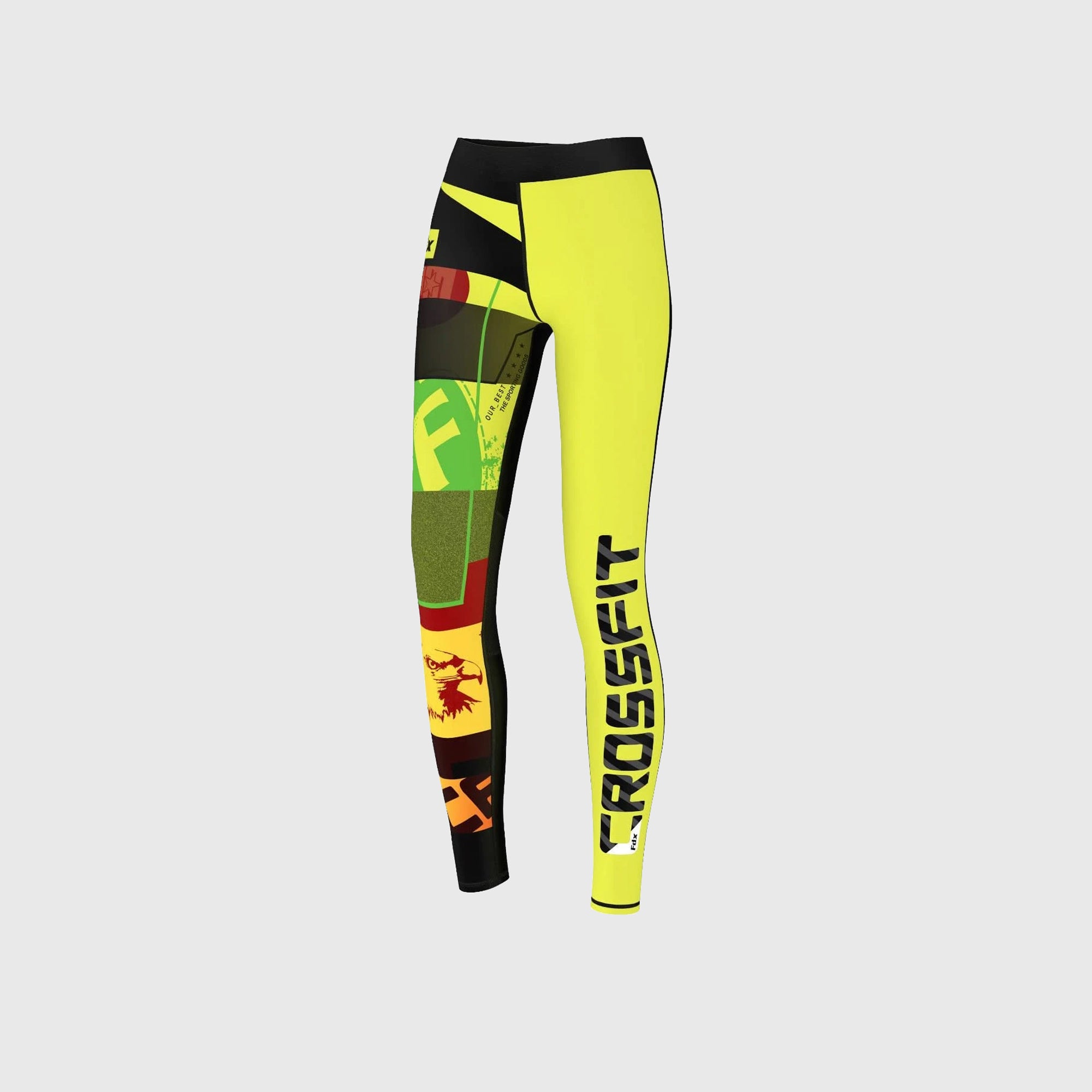 Fdx Black & Yellow Compression Tights Leggings Gym Workout Running Athletic Yoga Elastic Waistband Stretchable Breathable Training Jogging Pants - Amrap