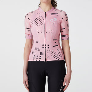 Fdx Women's Tea Pink Short Sleeve Cycling Jersey Breathable Quick Dry Mesh Fleece Full Zip Hi Viz Reflectors & Pockets Summer Cycling Gear UK