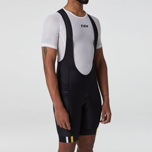 Fdx Mens Black & Yellow Short Sleeve Cycling Jersey & Gel Padded Bib Shorts Best Summer Road Bike Wear Light Weight, Hi-viz Reflectors & Pockets - Velos