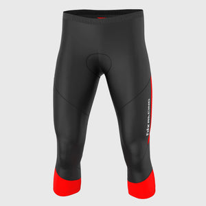 Fdx Men's Black & Red 3/4 Cycling Shorts Summer Gel Padded Lightweight Breathable Fabric Hi Viz Reflectors Pocket Leg Gripper Cycling Gear UK 