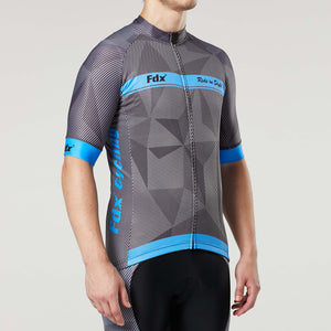 Fdx Short Sleeve Cycling Jersey for Mens Blue & Grey Summer Best Road Bike Wear Top Light Weight, Full Zipper, Pockets & Hi-viz Reflectors - Splinter