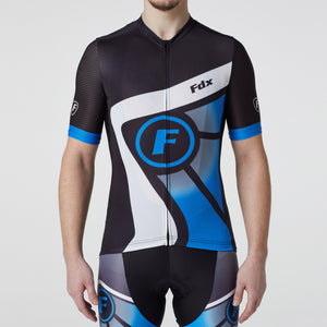 Fdx Short Sleeve Cycling Jersey for Mens Blue Summer Best Road Bike Wear Top Light Weight, Full Zipper, Pockets & Hi-viz Reflectors - Signature