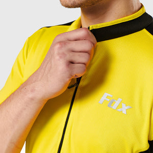 Fdx Mens 3/4 half zipped Yellow & Black Short Sleeve Cycling Jersey for Summer Best Road Bike Wear Top Light Weight, Full Zipper, Pockets & Hi-viz Reflectors - Vertex