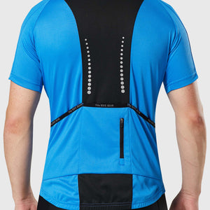 Fdx Mens Storage Pockets Short Sleeve Cycling Jersey Blue for Summer Best Road Bike Wear Top Light Weight, Full Zipper, Pockets & Hi-viz Reflectors - Pace