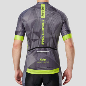 Fdx Mens Breathable Reflective Summer Cycling Jersey Short Sleeve Yellow Best Road Bike Wear Top Light Weight, Full Zipper, Pockets & Hi-viz Reflectors - Splinter