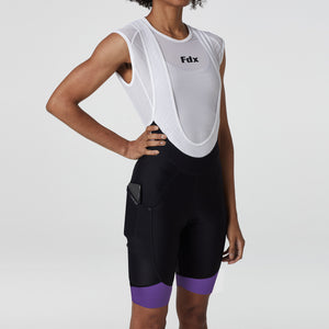 Fdx Womens Purple Short Sleeve Cycling Jersey & Gel Padded Bib Shorts Best Summer Road Bike Wear Light Weight, Hi-viz Reflectors & Pockets - Essential