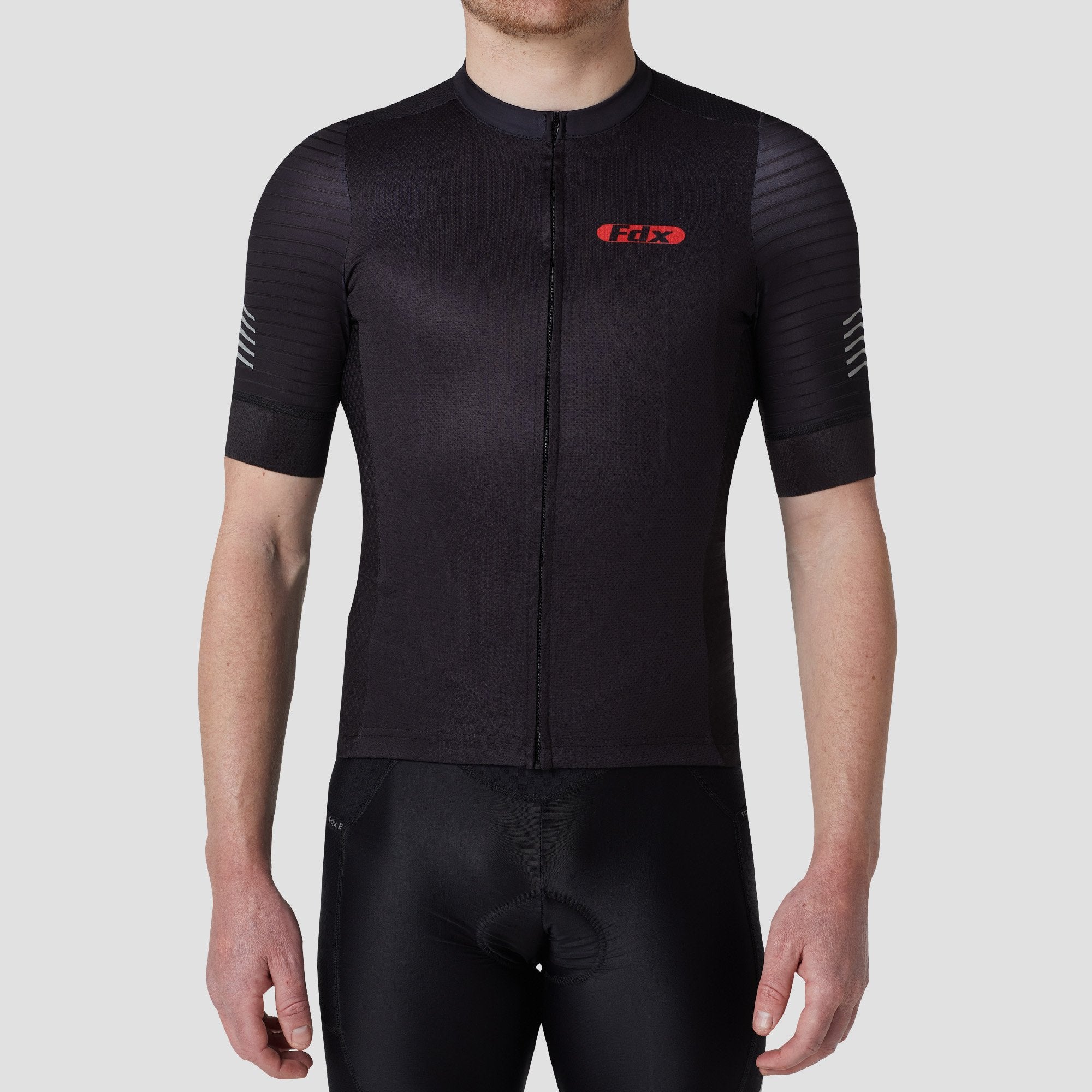 Fdx Mens Black Short Sleeve Cycling Jersey for Summer Best Road Bike Wear Top Light Weight, Full Zipper, Pockets & Hi-viz Reflectors - Essential